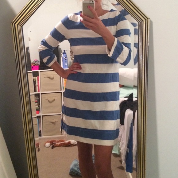 J.crew Striped Blue and White Cotton Boat Dress