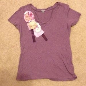 Purple v neck with floral embellishment