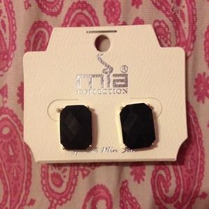 Black stone earrings with gold accents