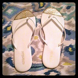 --sold-- Flip flops: white with gold toe cap