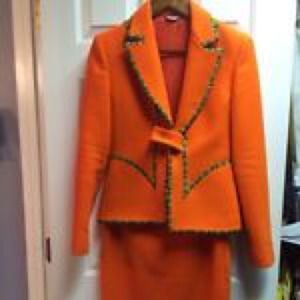Versace orange skirt pencil suit sz40