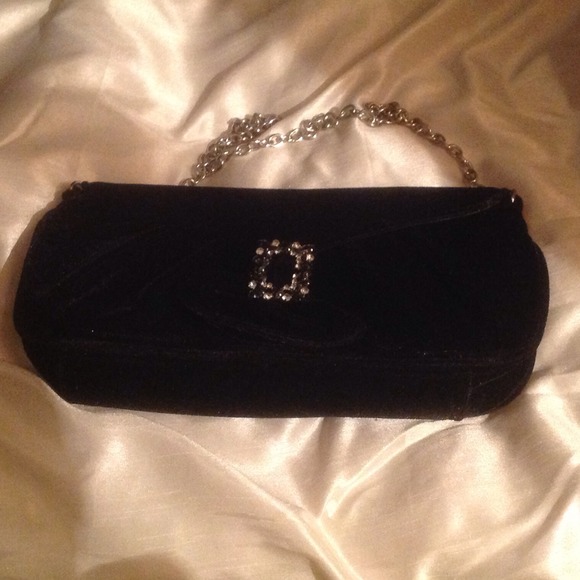 DONATED - Black velvet handbag.