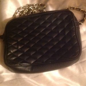 DONATED - Black faux leather handbag.