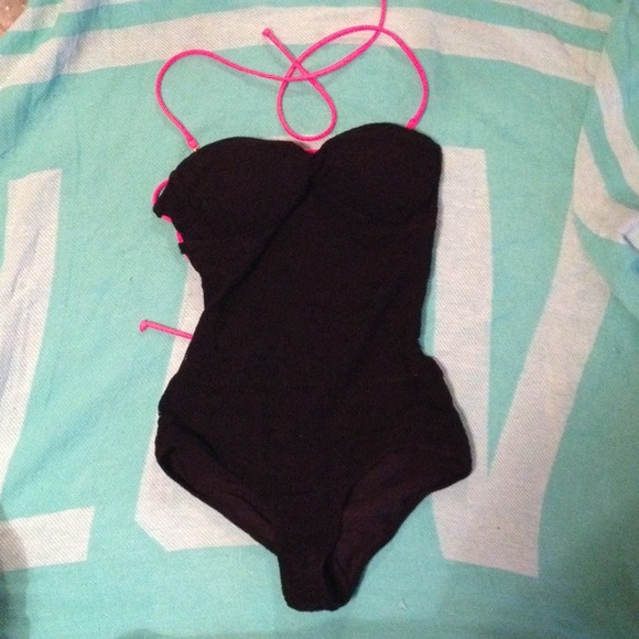 VS Black and Neon pink one piece swimsuit