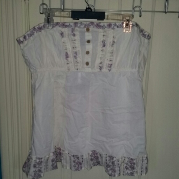 White Strapless Tank with Purple Rose Trim