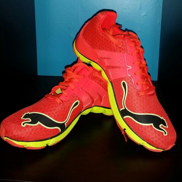 Puma Mobium Elite Cherry Red with neon yellow trim