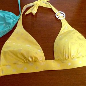 2 Bikini Tops Yellow Peace Victoria Secret S/M