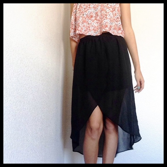 Sheer Black High-Low Skirt