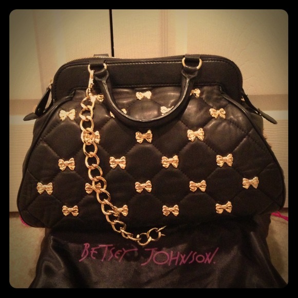 Betsey Johnson Black Leather Bag - Bow/Gold Chain