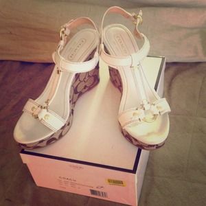 Authentic Coach White Wedges With Python Print