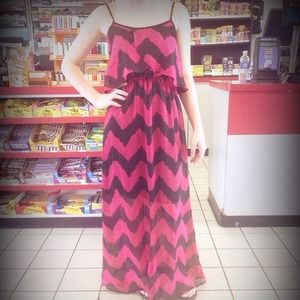 Pink and black maxi dress .