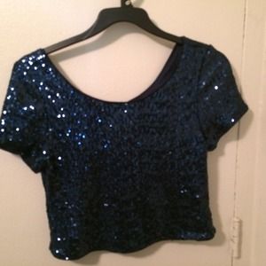 Blue sequin crop top.
