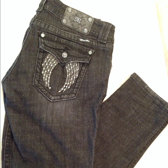 Miss Me Black Skinny Jeans Crystal Wings, size 31