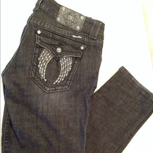 Miss Me Black Skinny Jeans Crystal Wings, size 31