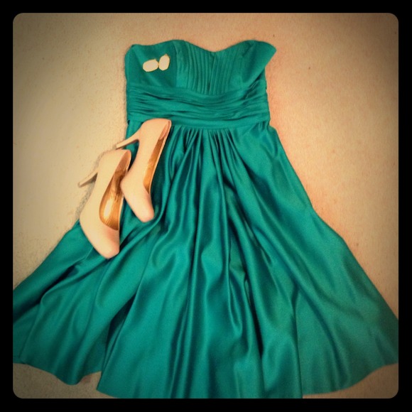 Teal Ruched Formal Strapless Dress