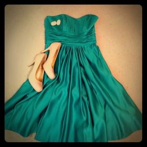 Teal Ruched Formal Strapless Dress