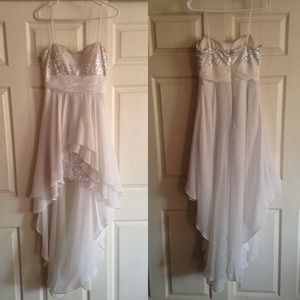 Hailey Logan White Strapless Sequin High Low Dress