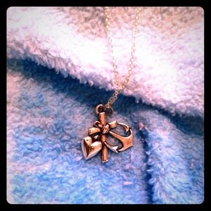 Anchor, Heart, and Cross silver tone necklace, new