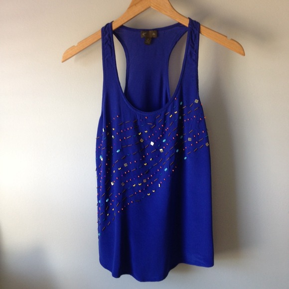 Blue beaded blouse from Anthropologie