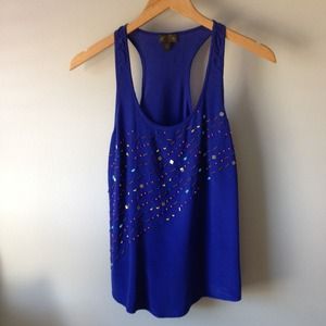 Blue beaded blouse from Anthropologie