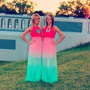 Coral and blue ombré maxi dress