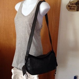Black woven shoulder bag by Adolfo Dominguez