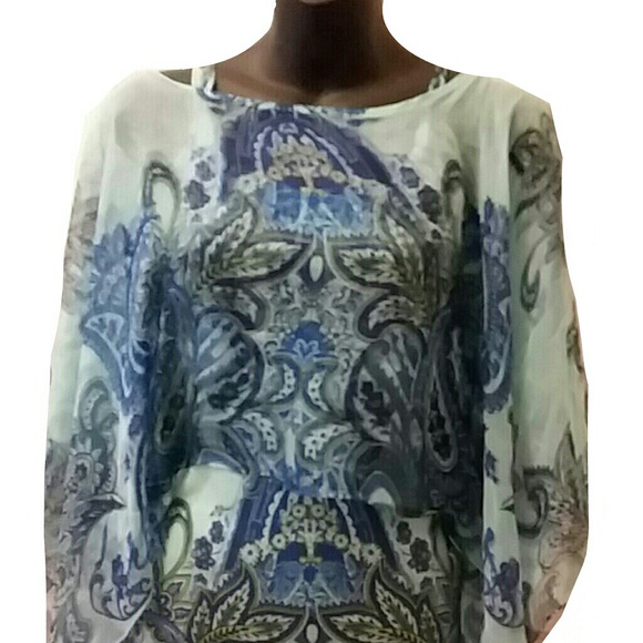 ONE WORLD Tops - One world Paisley Tank with Sheer matching poncho