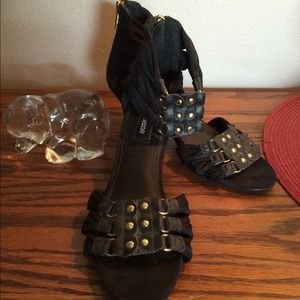 Black and Gold Ankle Strap Sandals