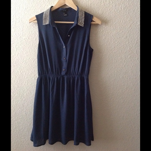 Forever 21 Dresses & Skirts - Midnight blue skater dress with gold studs.