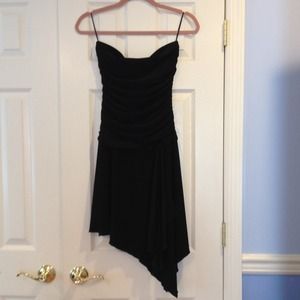 Strapless black cocktail dress