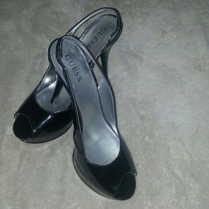 Black size 10 Guess peep toe sling back heels