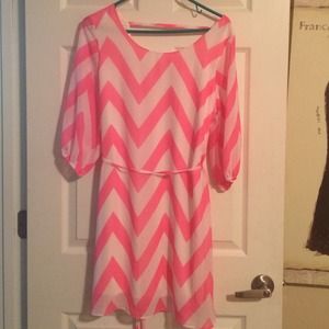 Pink and White Chevron Dress