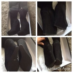 Black Suede Over The Knee Wedge Boots