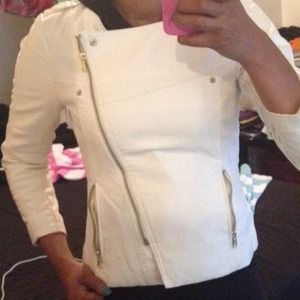Off white/ faux leather biker jacket