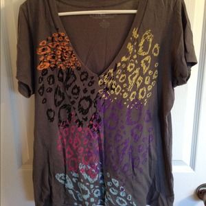 SOLD ~ Grey V-neck with leopard top