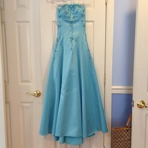 Strapless sky-blue floor length dress