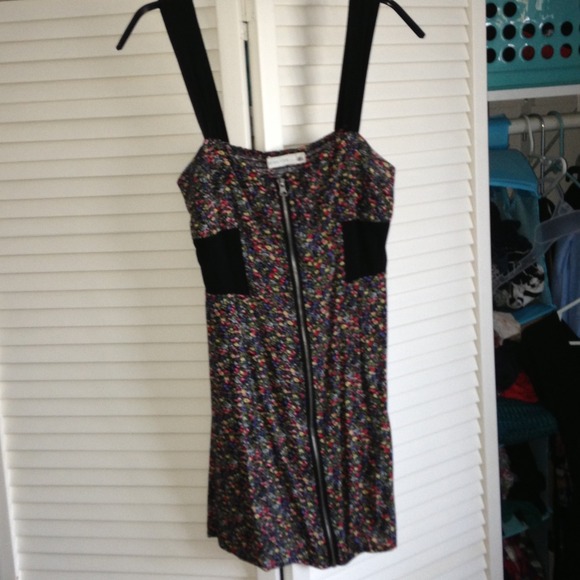 Floral Dress with Front Zipper and Side Panels