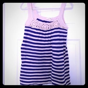 Blue and tan striped top