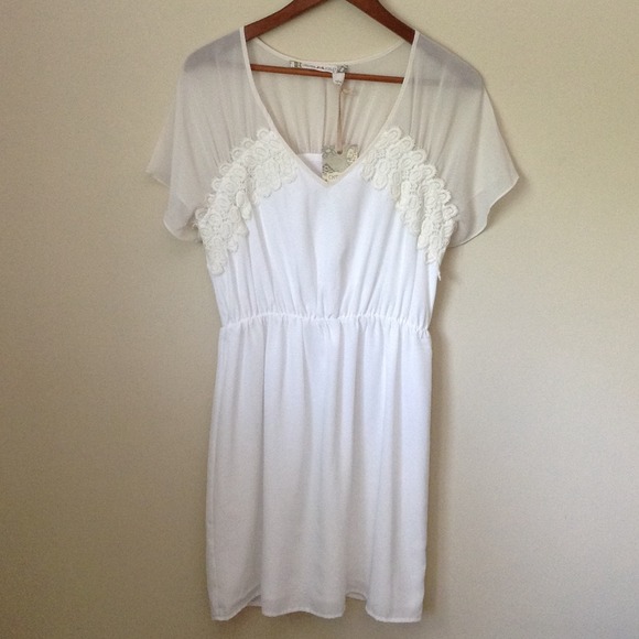 C&V White Beige Lace Midi Wedding Dress