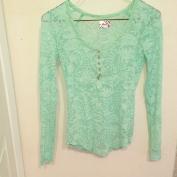 Free People lovely mint floral burnout henley