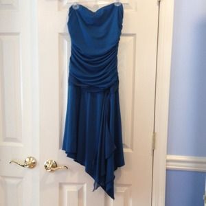 Strapless blue cocktail dress