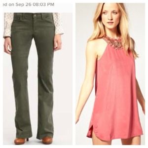 French connection silk dress and BR green pant