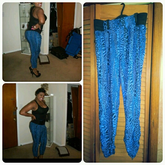 Blue and black leopard pants