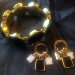 Gold and black bracelet earring set