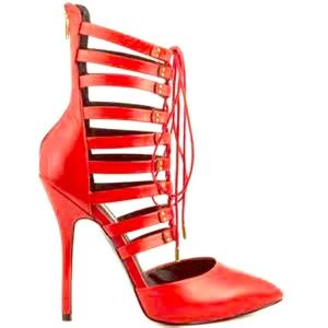 Beautiful brand new modern  hot red lace up pumps.