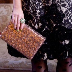 Sequin rose gold clutch