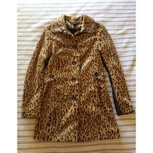 leopard coat with leather detailing under arms