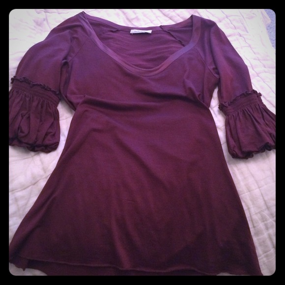 Maroon Blouse w/ Puff Sleeves.