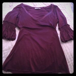 Maroon Blouse w/ Puff Sleeves.