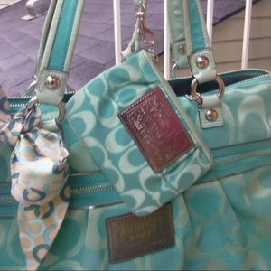 SOLD!  Coach Poppy Signature Lurex Glam Tote Set!